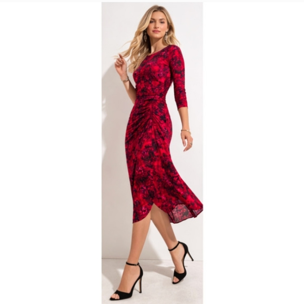 WHBM Kaleidoscope Indulgent Rusched Midi Sz:M Silky Feminine Office Classic